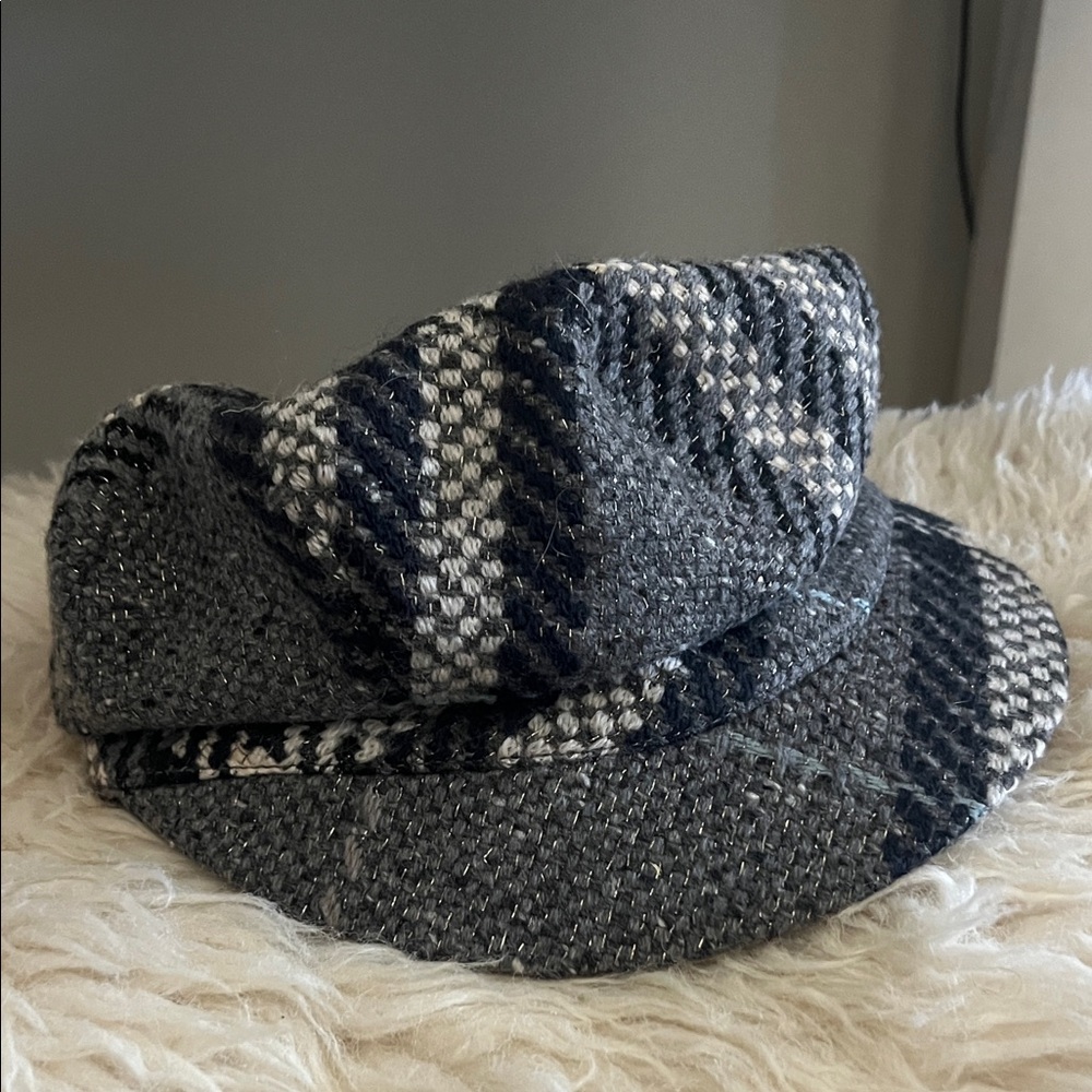 Burberry Plaid Metallic Tweed Wool Newsboy Cap